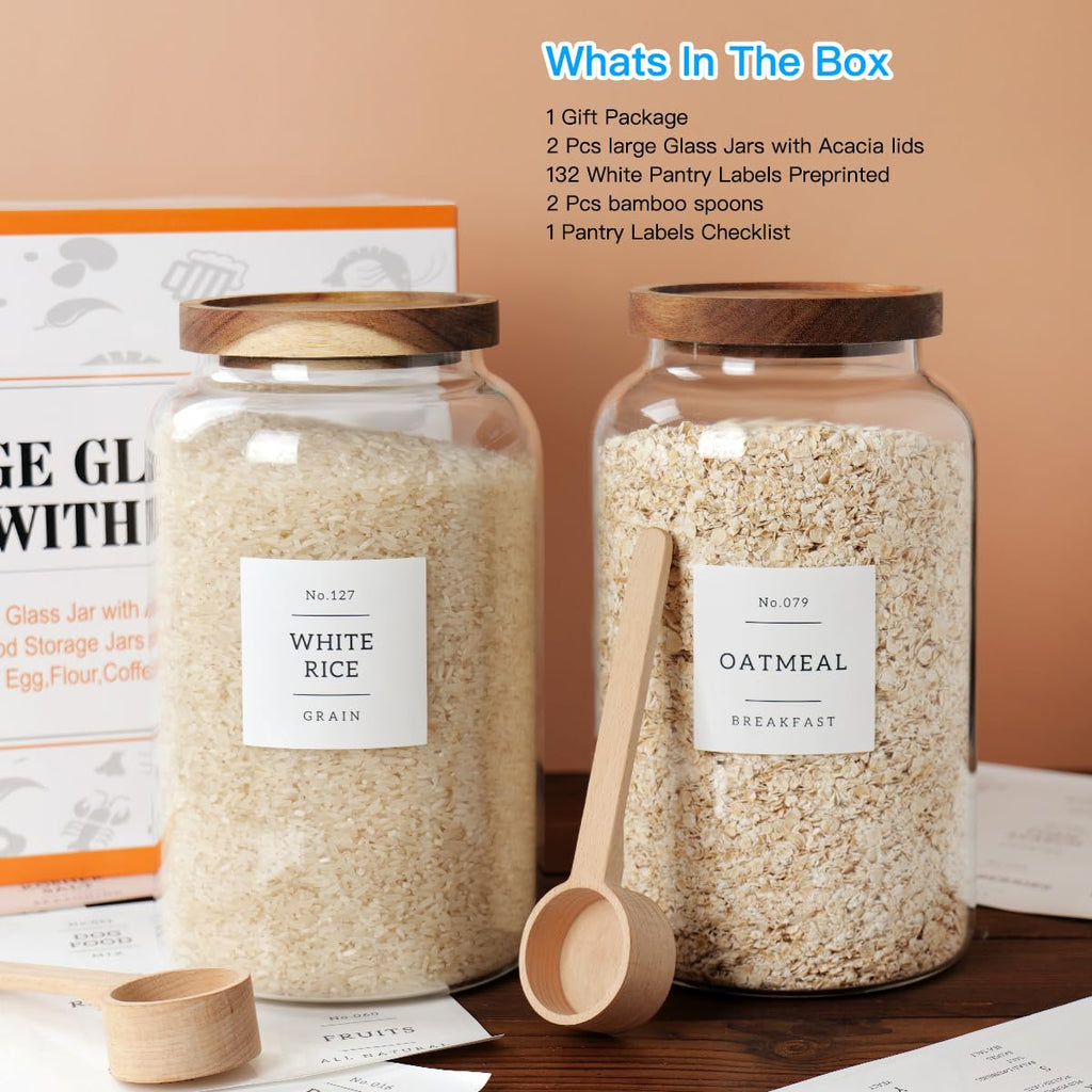 2 PCS Large Glass Jar with Airtight Lid, Glass Food Storage Jars for Tea, Spice, Cereal, Egg, Flour, Coffee and More(98