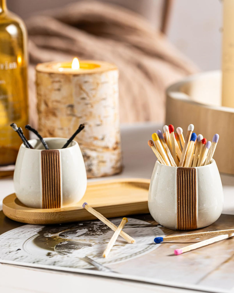 Ceramic Match Striker Holders - Matchstick Container - Set of 2