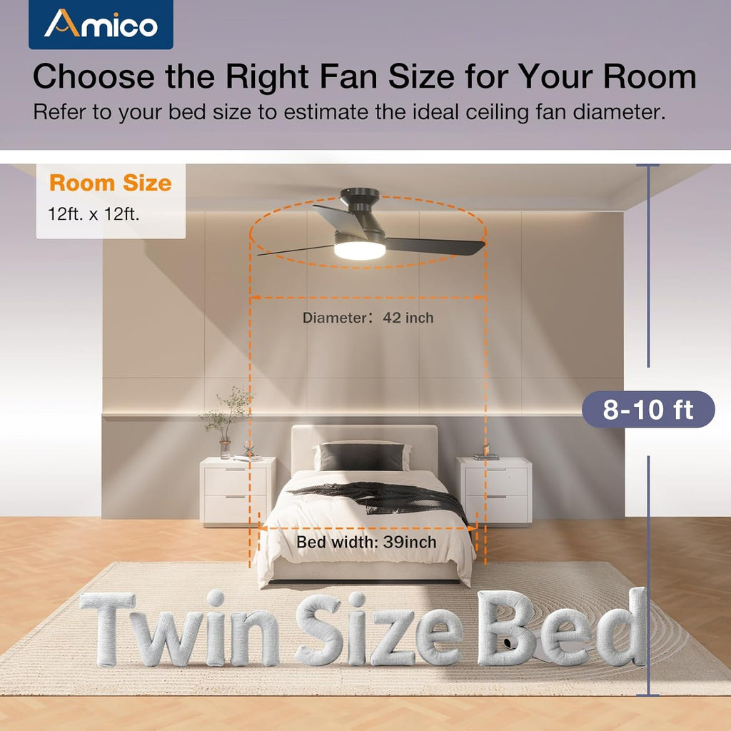 Ceiling Fans with Lights, 42 inch Low Profile Ceiling Fan with Light and Remote Control, Flush Mount, Reversible, 3CCT, Dimmable, Noiseless, Black Ceiling Fan for Bedroom, Indoor/Outdoor Use A102-B0C61JBT71