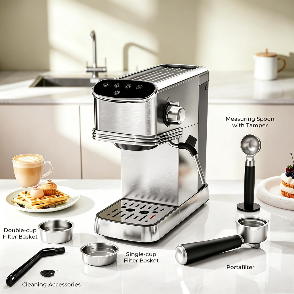 20-Bar Espresso Machine with Milk Frother for Ground & Capsule