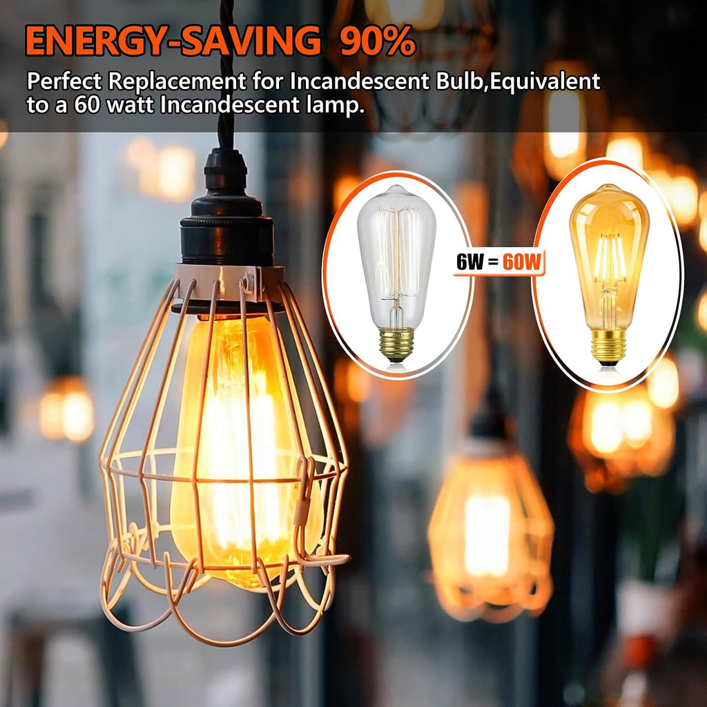 Vintage LED Edison Bulbs 60W Equivalent, Amber Warm 2200K, 2 Pack