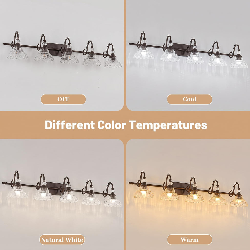 5-Light Oil Rubbed Bronze Vintage Bathroom Vanity Light w/Flower Shade