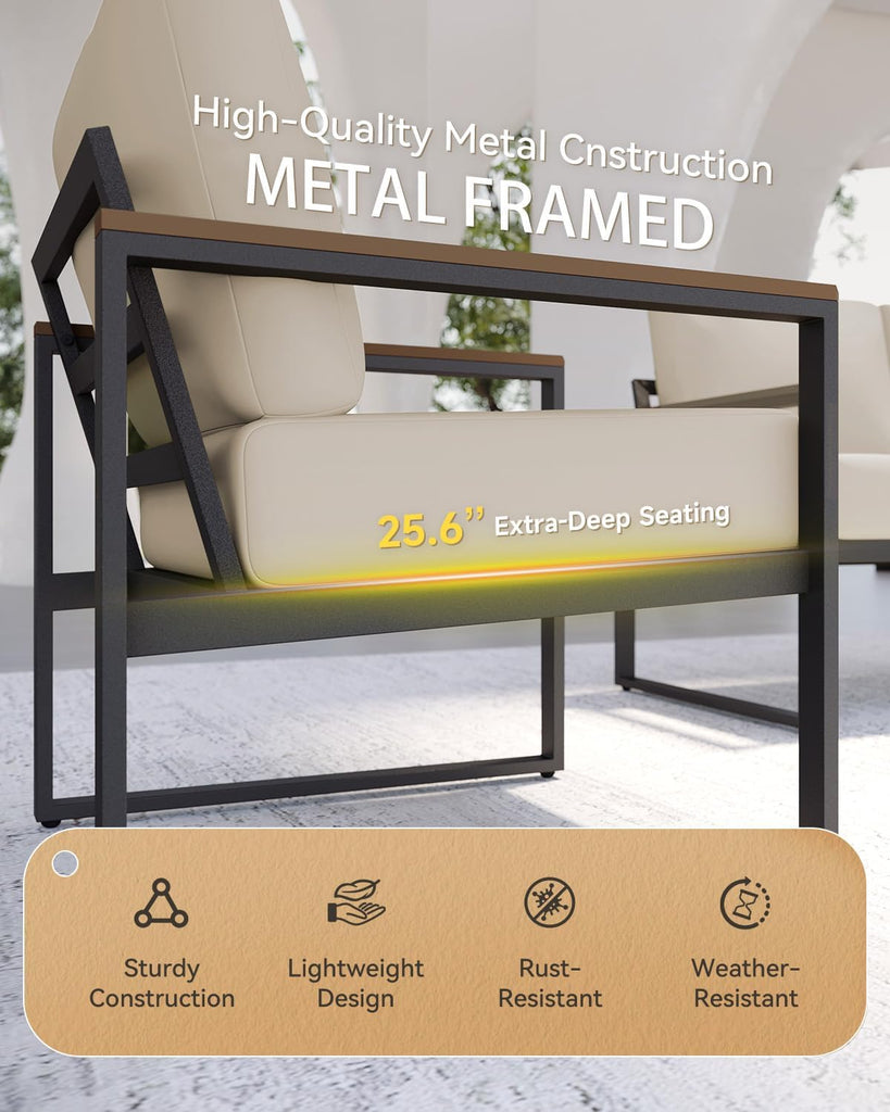 Aoxun Patio Furniture Set, 4 Piece Outdoor Patio Furniture with Thick Cushions