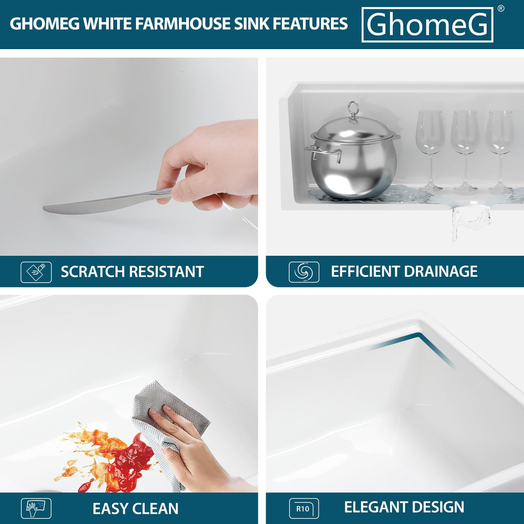 White Farmhouse Sink Workstation 30x20x10 Inch Fireclay