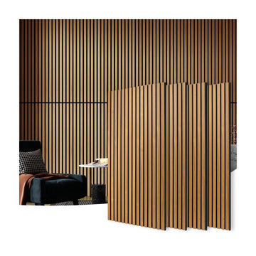 4-Pack Fluted Acoustic Wood Slat Wall Panel, 47.2 x 23.6 Inch, Teak