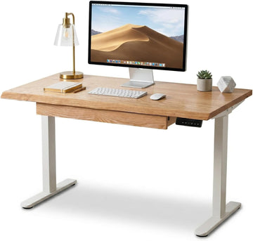 White Oak Solid Wood Standing Desk with Drawer, 60x27