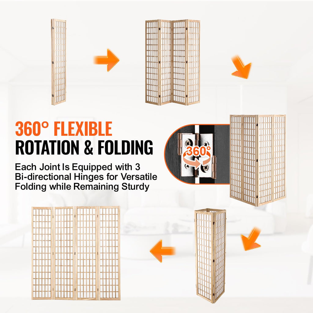 Room Divider, 4 Panel Japanese Room Divider, Folding Privacy Screen Indoor, Portable Partition Dividers and