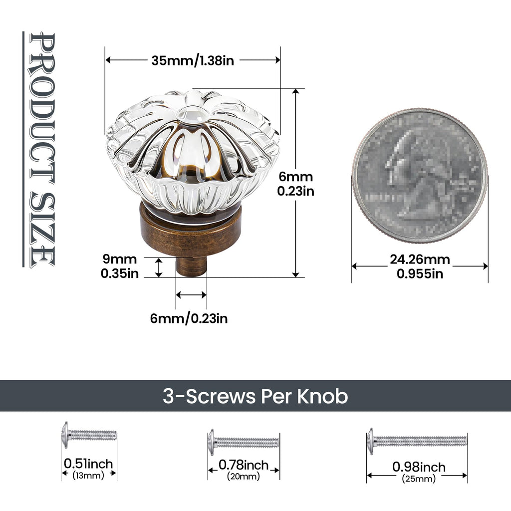 Crystal Vintage Cabinet Dresser Knobs,Antique Brass Bronze, 4 Pack