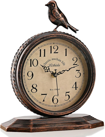 8-Inch Antique Mantel Clocks For Living Room, Retro Table Metal Silent Clocks For Fireplace