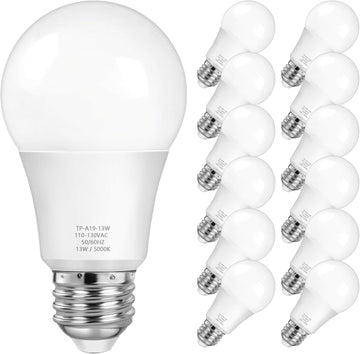 A19 LED Light Bulb 100W Equivalent 5000K Daylight White, 12-Pack