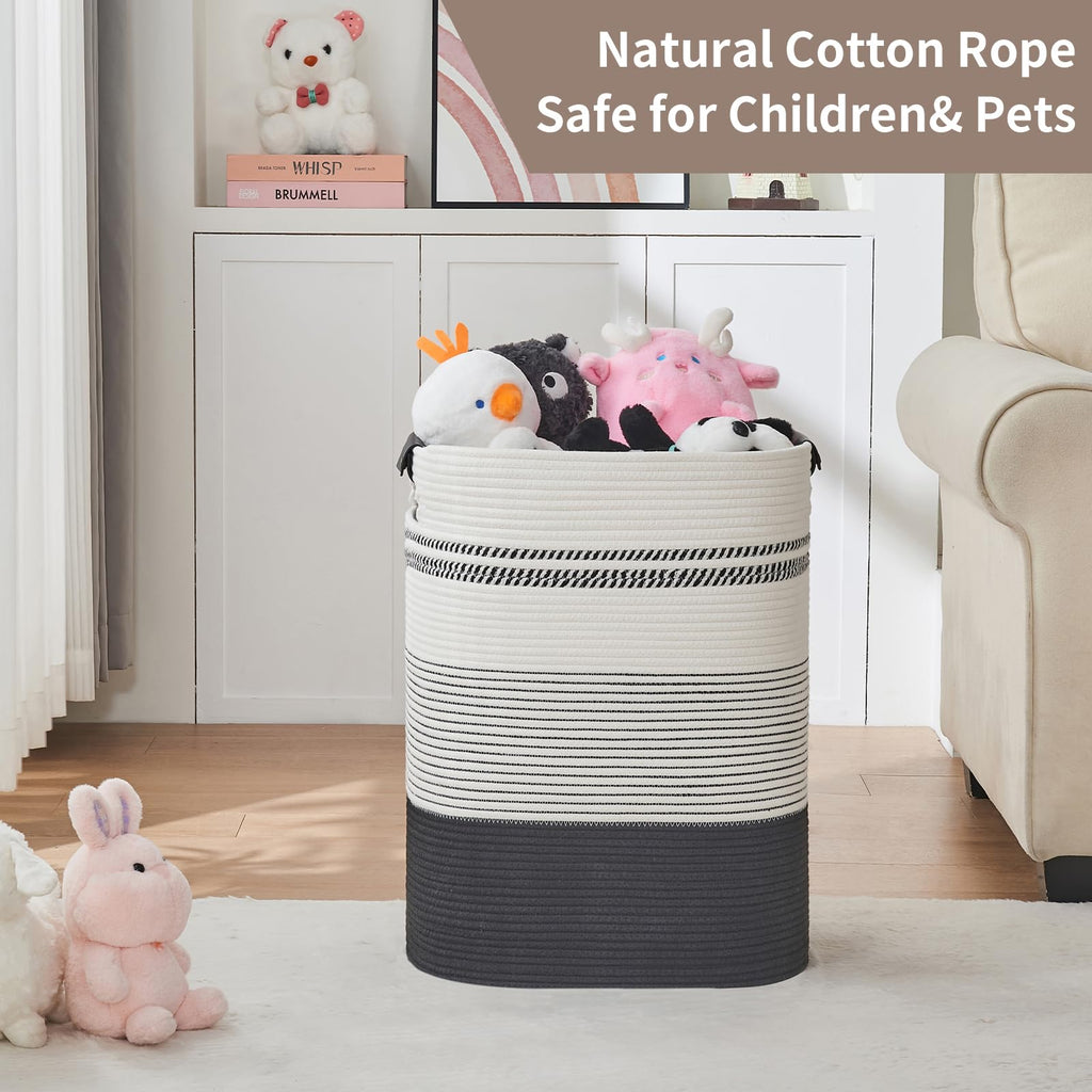 Laundry Hamper - Large Laundry Basket with Leather Handles, Decorative Storage Basket for Blankets - Clothes Hamper
