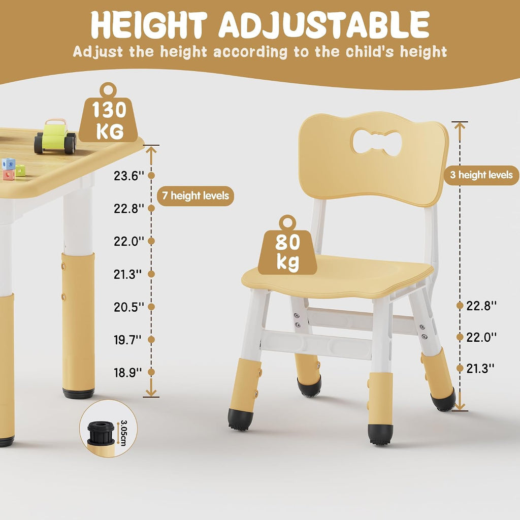 Height Adjustable Toddler Table and 2 Chairs Set, Beige