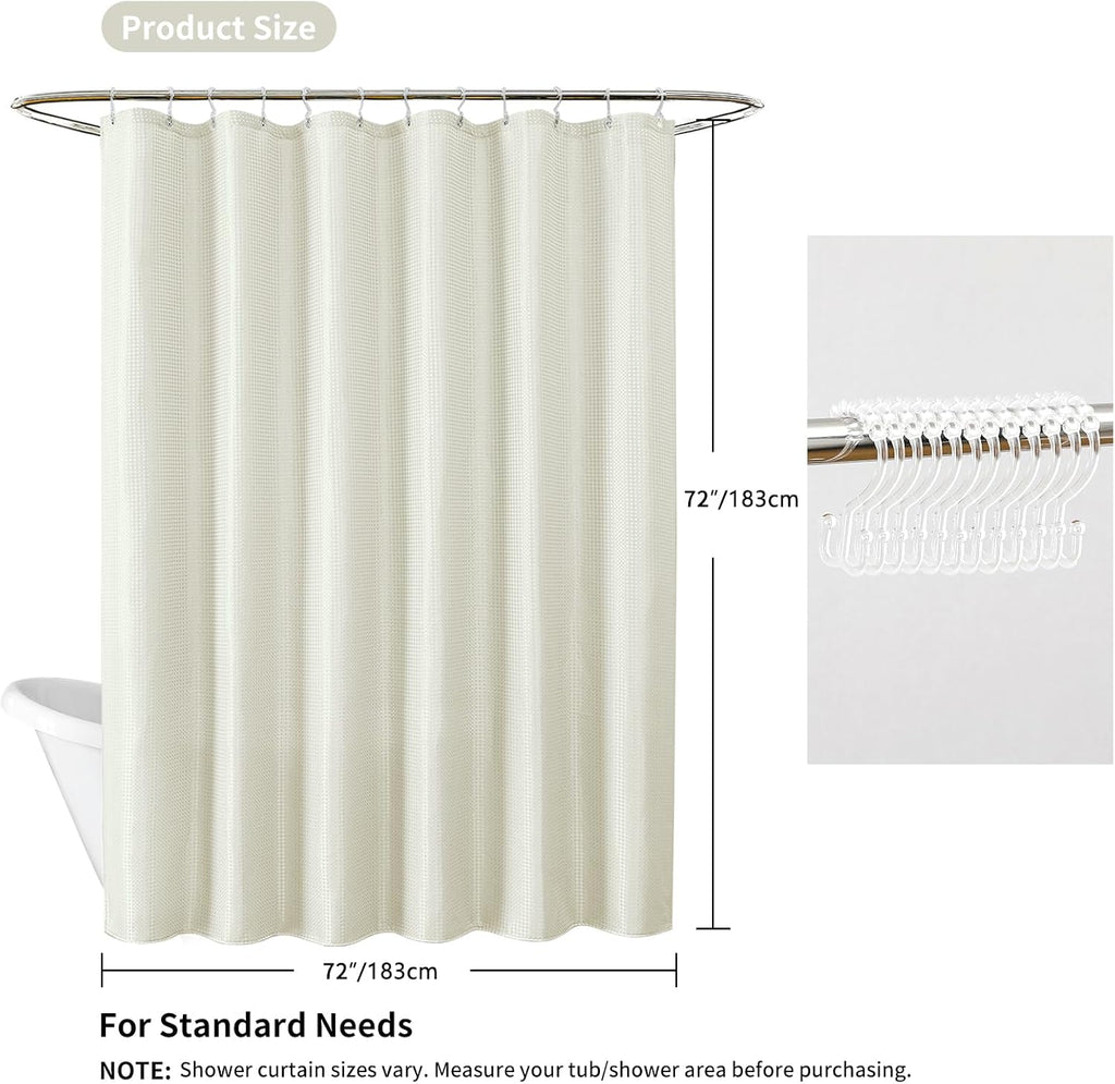 3 in 1 Waffle Shower Curtain Set with Liner, Ivory, 72 x 72 | Shower Curtain and Liner Set with Hooks, Waterproof