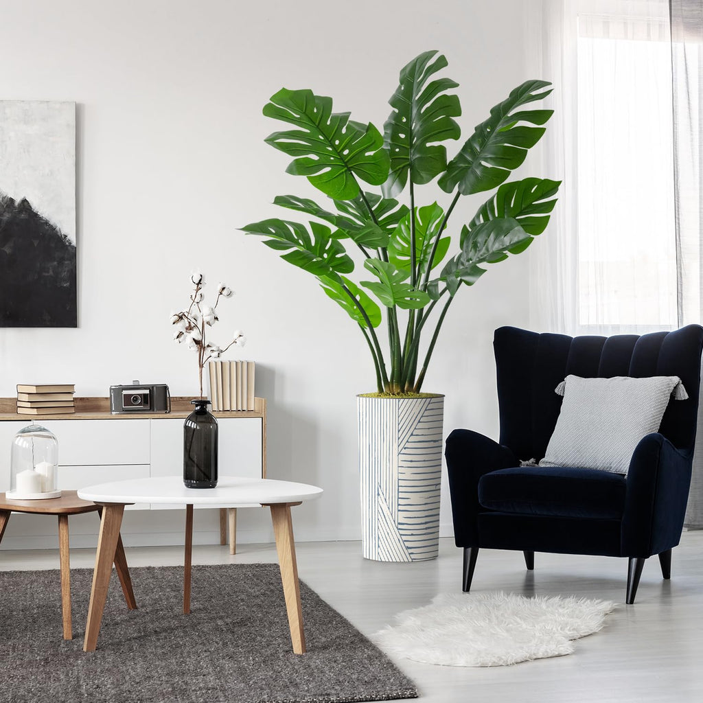 Artificial Tree in Geometric Pattern Planter, Fake Monstera Silk Tree for Indoor and Outdoor Home Decoration - 65"