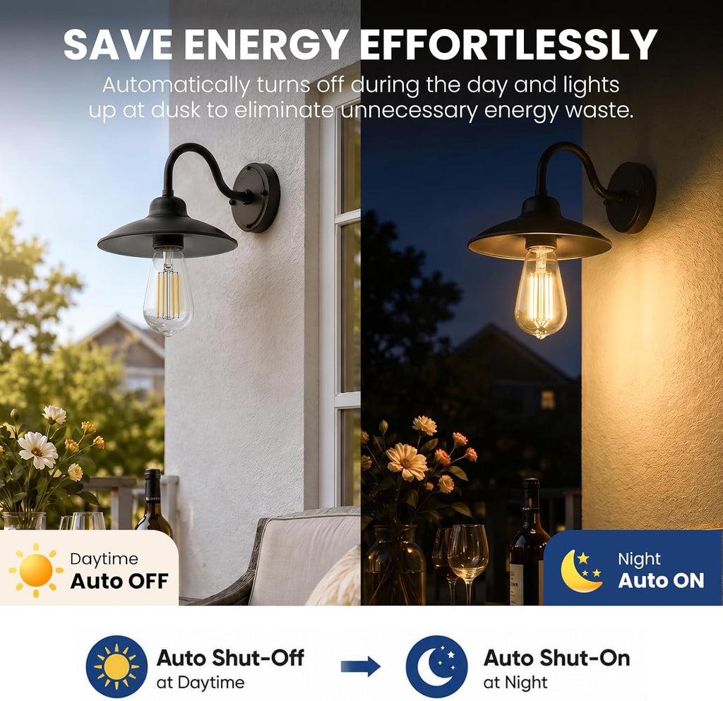 Dusk to Dawn Light Bulbs Outdoor ST58 Edison Bulbs LED, 3000K 4 Pack