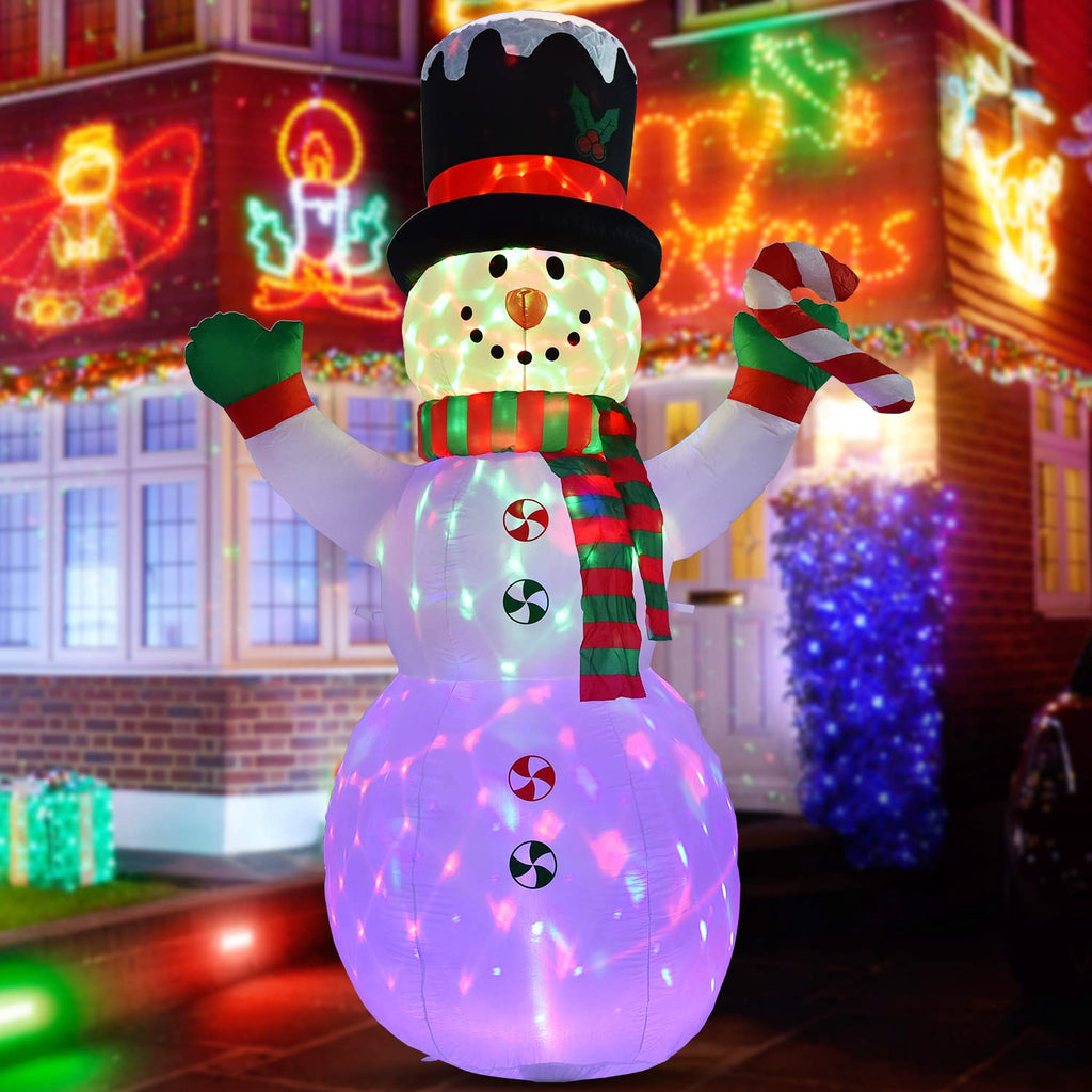 8 FT Inflatable Christmas Snowman, Rotating 7 Color Changing Led Lights Xmas Holiday Blow Up Family Party Decoration