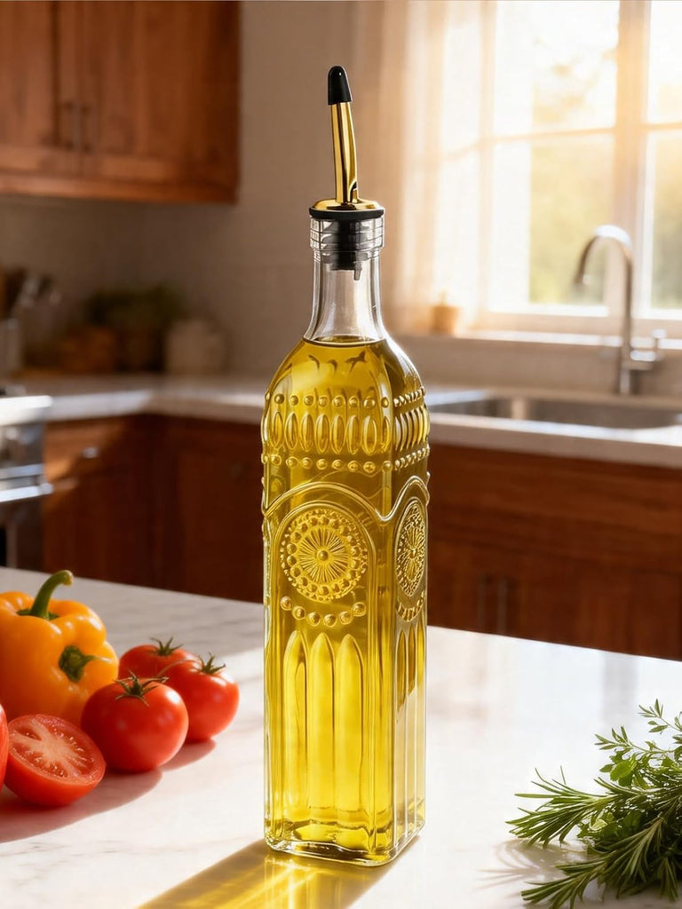 Olive Oil Dispenser Bottle,17oz Clear Glass Cooking Oil and Vinegar Dispenser Set, Coffee Syrup Dispenser - Set of 2