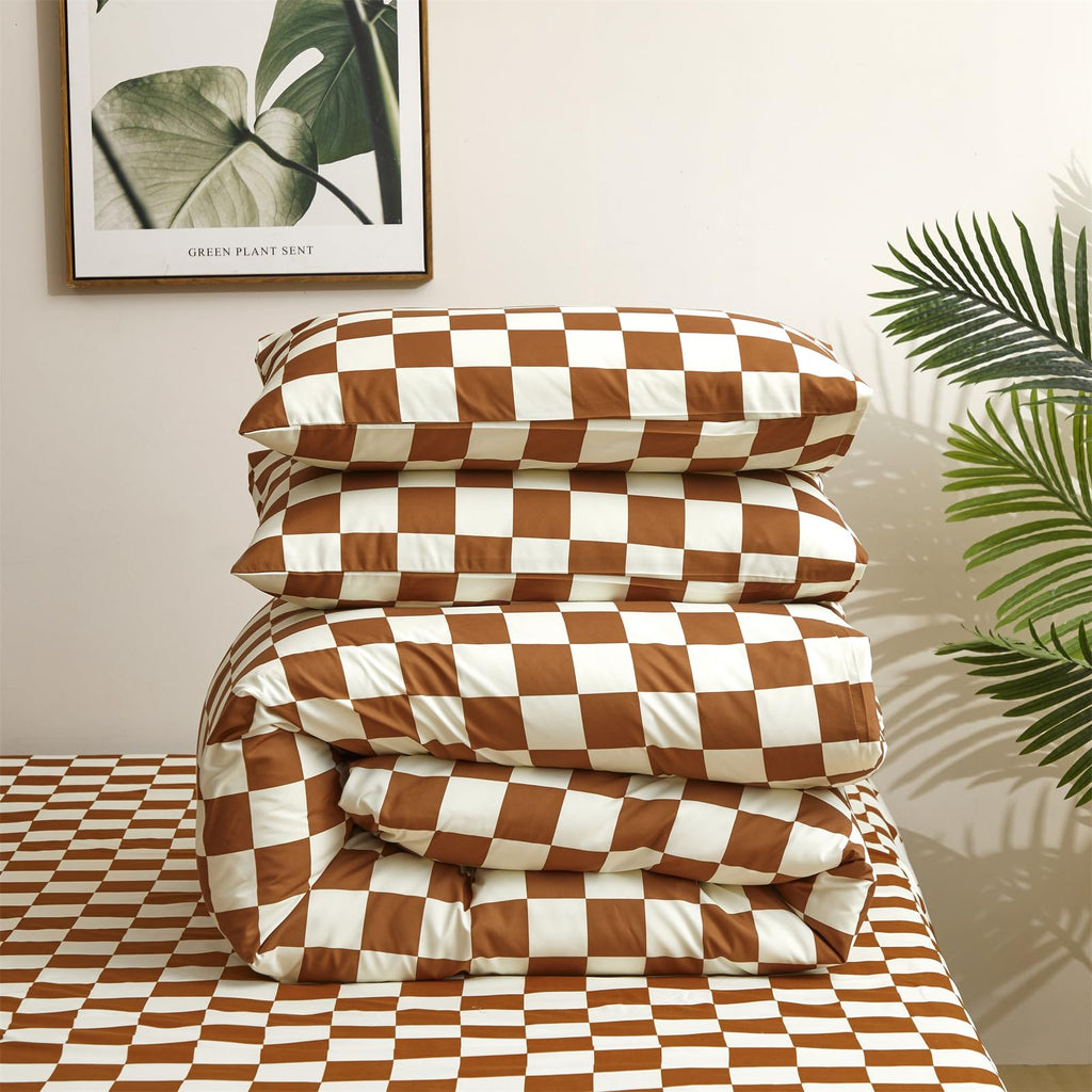 Brown and White Plaid Comforter Set Cream Brown Checker Bedding Comforter Rust Brown Abstract Buffalo Blanket