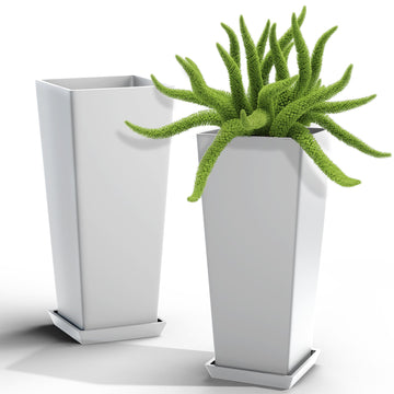 Set of 2 Tall Outdoor Planters 24 Inch, Large Planters for Indoor Outdoor Plants, Tapered Square Flower Pots with