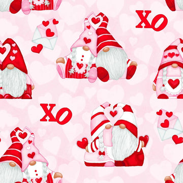 CO. Fabrics Gnomie Love Shelly Comisky Hugging Gnomes Pink, 44 Inches