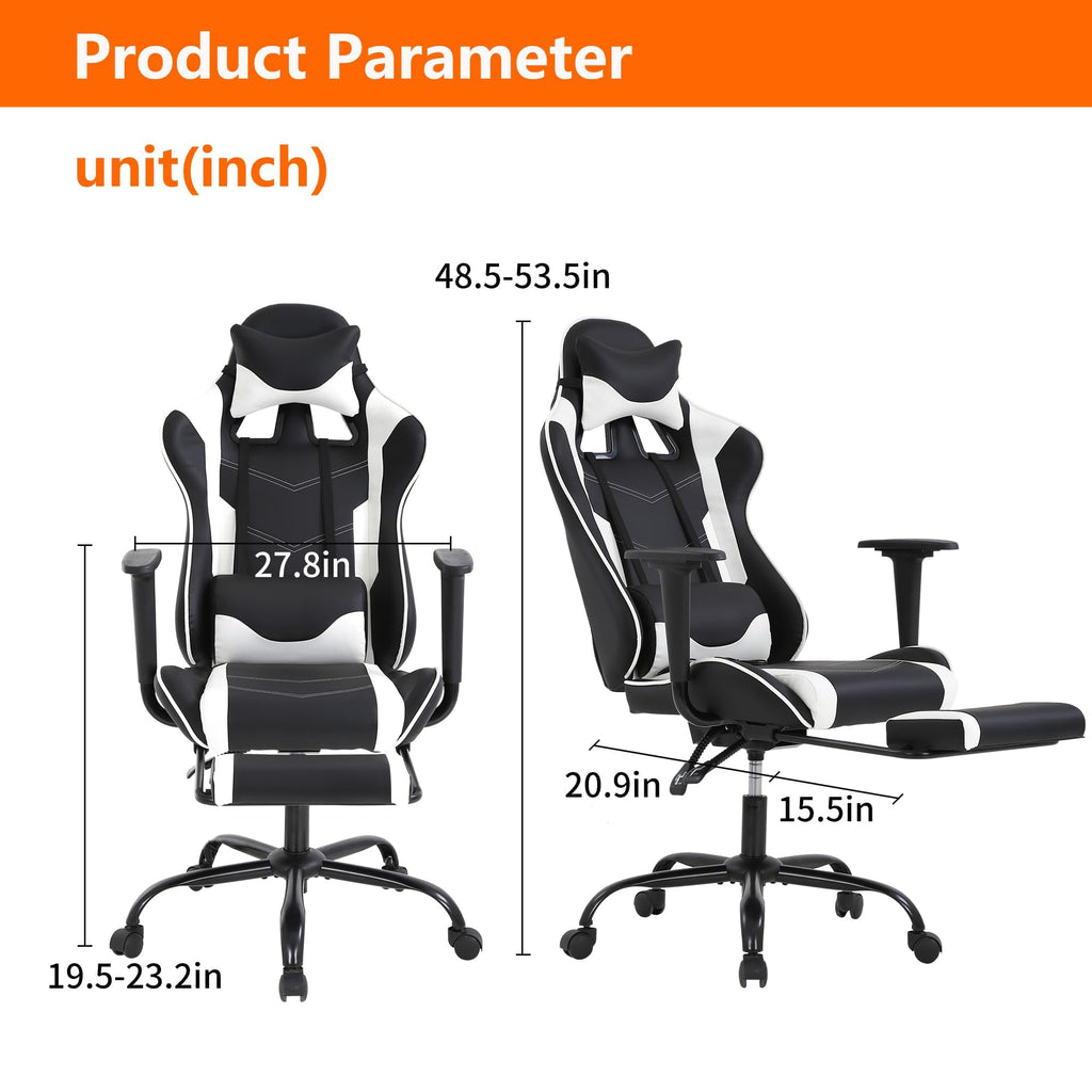 Gaming Chair, High Back PU Leather Gaming Chairs Computer Chair with Headrest & Lumbar Support, Height Adjustable