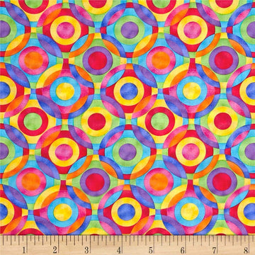 Rainbow Bright Geometric Circles Multi, Fabric by the Yard