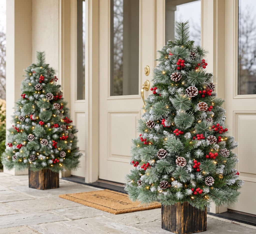 4FT Artificial Christmas Tree, Potted Tree with 100 LED Lights