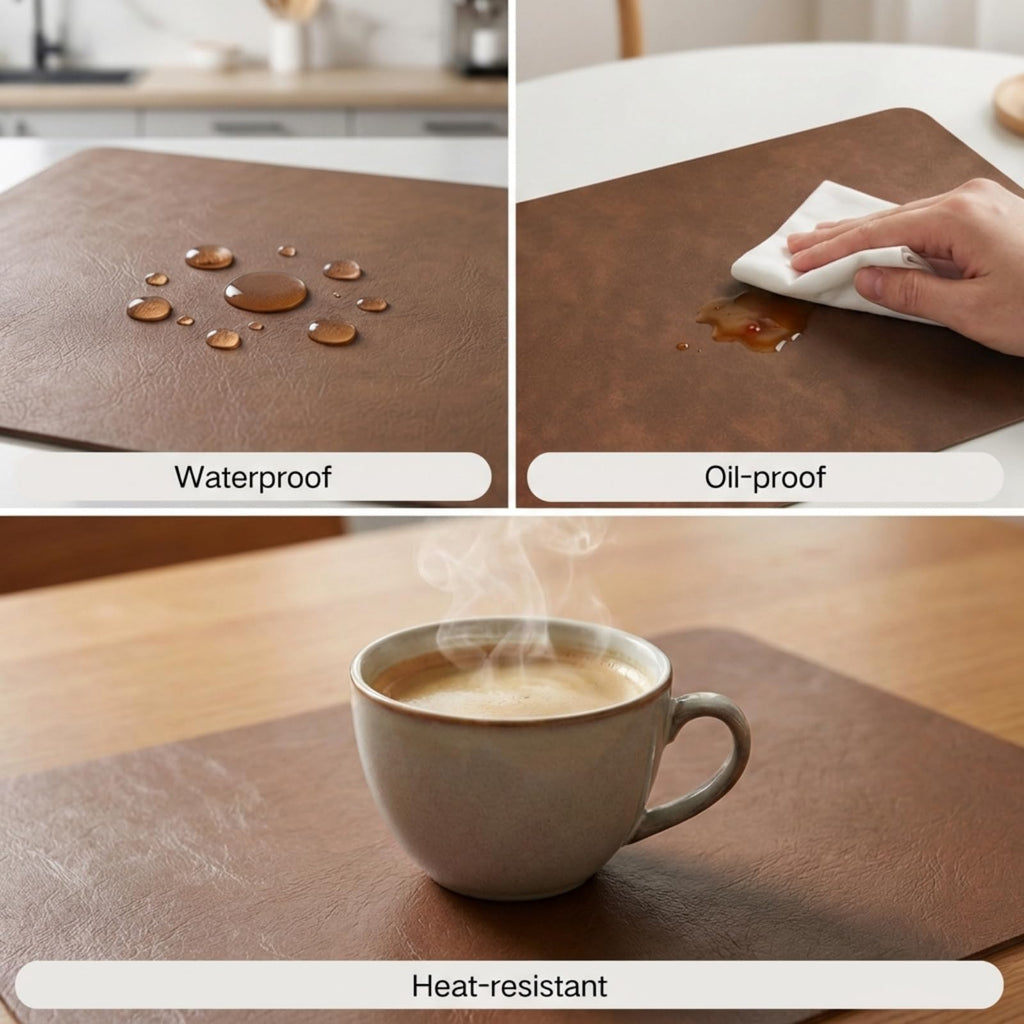 Faux Leather Placemats Set of 6, Walnut Brown