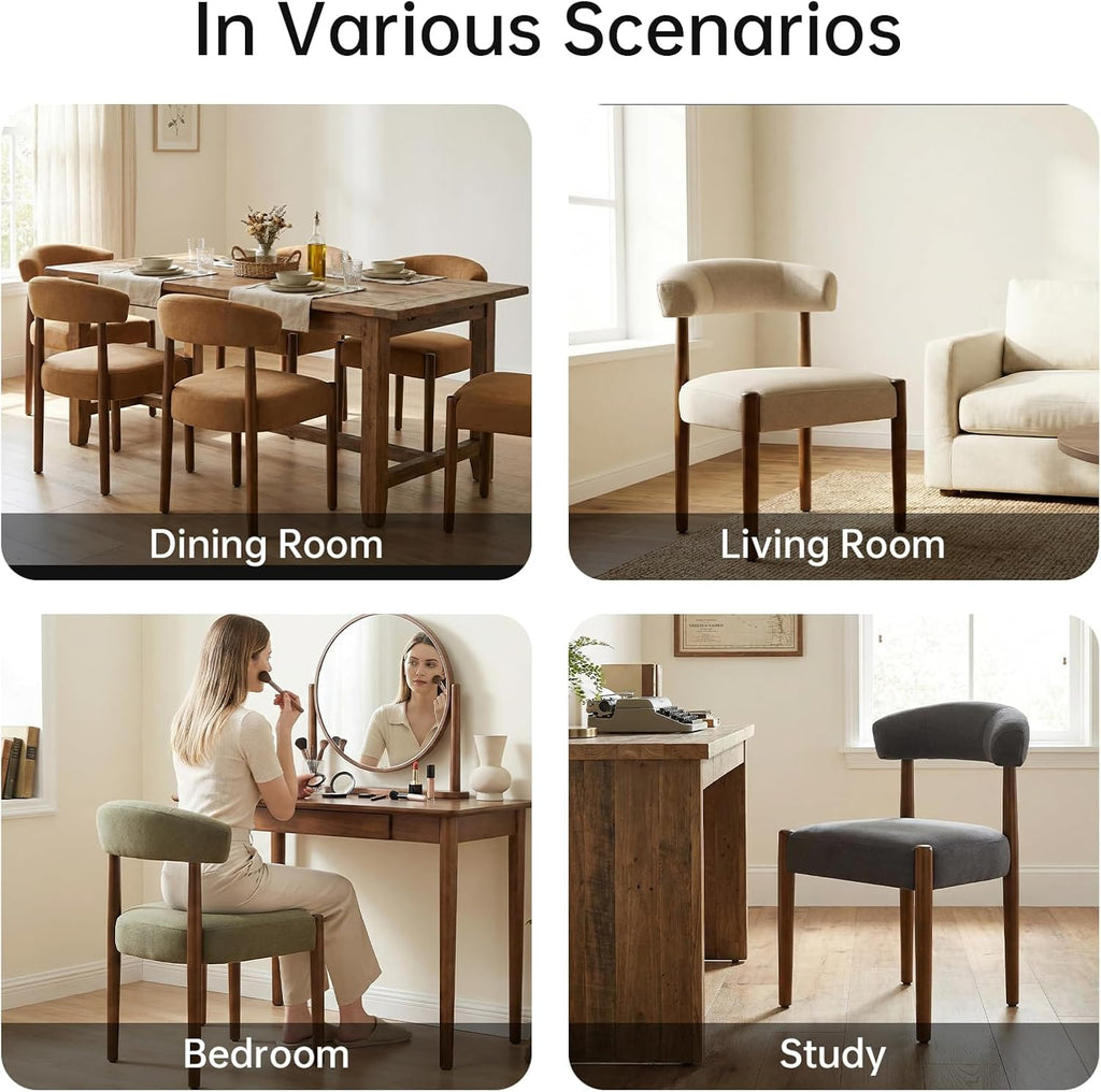 Wooden Dining Chairs Set of 2, Modern Upholstered Dining Room Chairs with Walnut Wood Legs and Curved Backrest