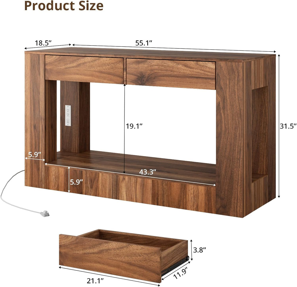 55-75/90 Gallon Fish Tank Stand with Power Outlet for 2 Tank, Walnut