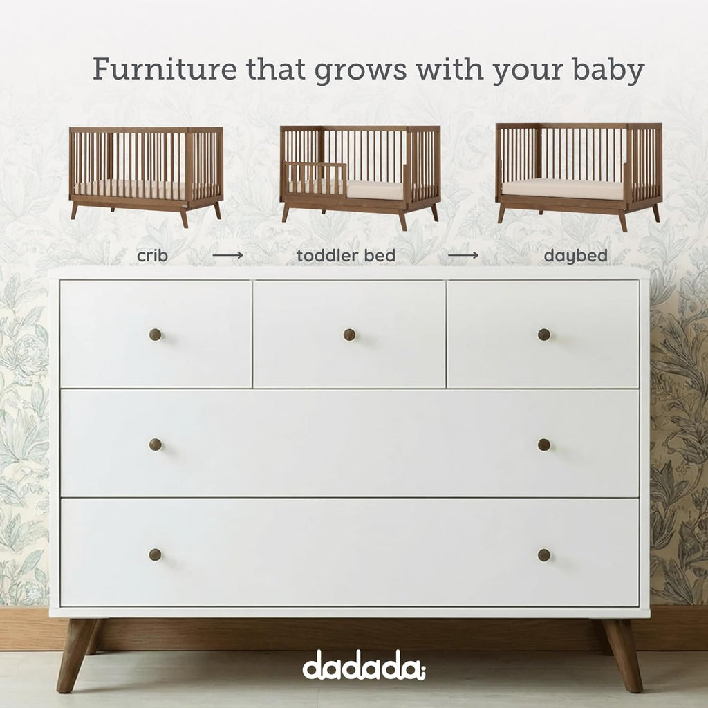 Harmony Crib & Dresser Set Nursery Furniture Combo, White/Walnut | Soho 3-in-1 Convertible, Beechwood, Made in Italy