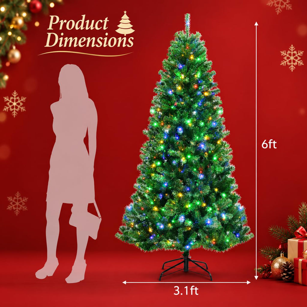 6 FT Pre-lit Artificial Christmas Tree with 9 Modes, Remote Control