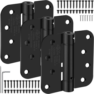 4 Inch Self Closing Door Hinges, 5/8" Radius Corners Spring Loaded Hinges , Garage, Front and Back Door, UL Listed