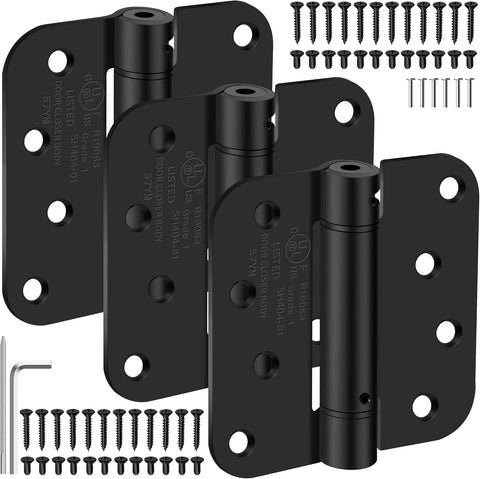 4 Inch Self Closing Door Hinges, 5/8" Radius Corners Spring Loaded Hinges , Garage, Front and Back Door, UL Listed