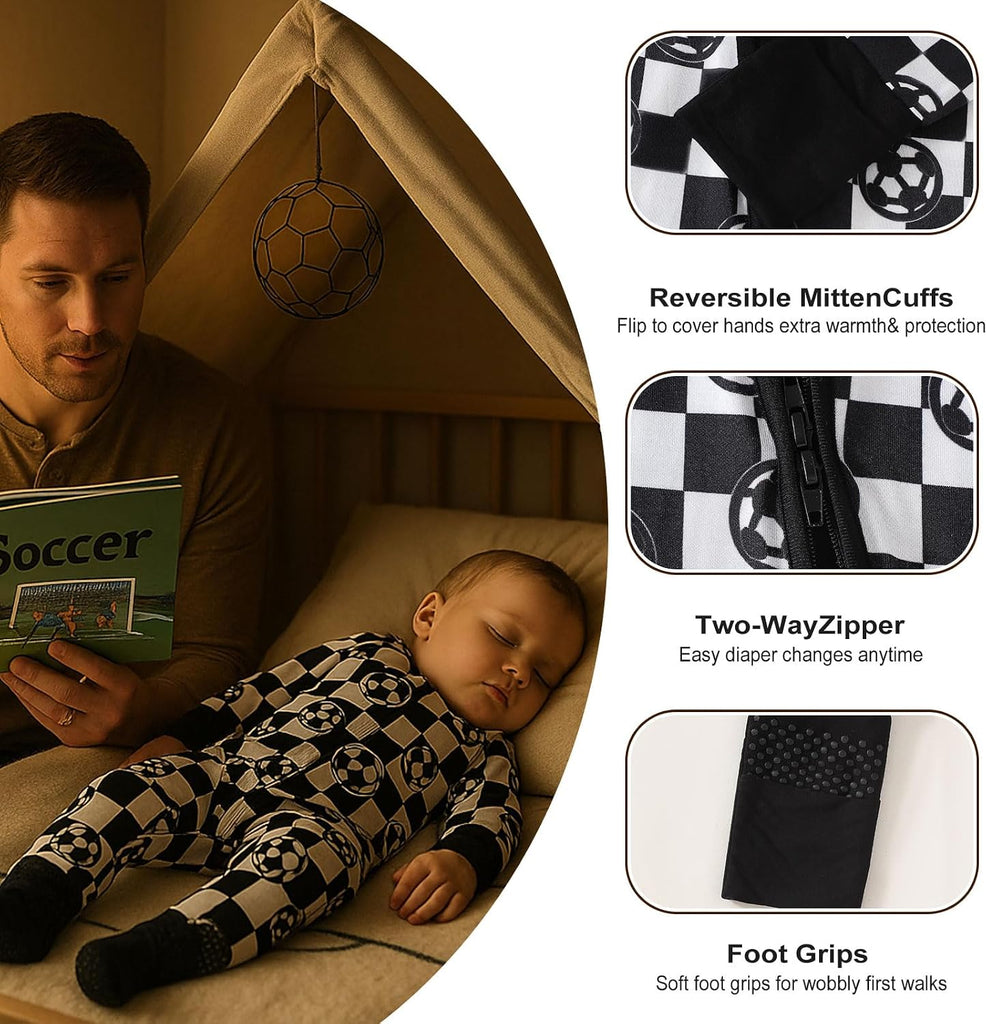 Rayon from Bamboo Baby Pajamas Boy 2pack Baseball Football Infant 2 Way Zipper Pjs Romper Footless Sleeper