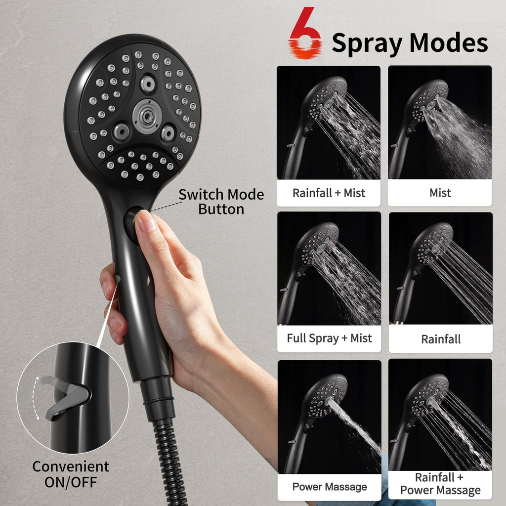 Shower System with 10" Rain Shower Head and Handheld, Black