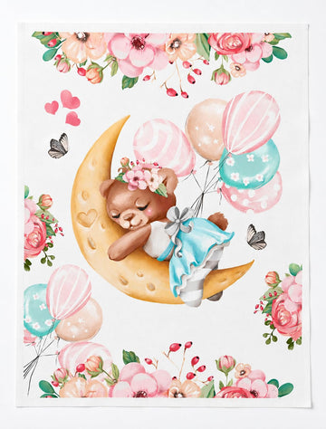 Teddy Bear Fabric Panel 30x40in, 100% Cotton Twill for Baby Quilts