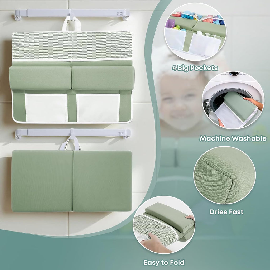 Comfortable Baby Bath Kneeler & Elbow Rest Pad Set - Extra Thick Foam Cushion with Toy Organizer - Non-Slip, Quick