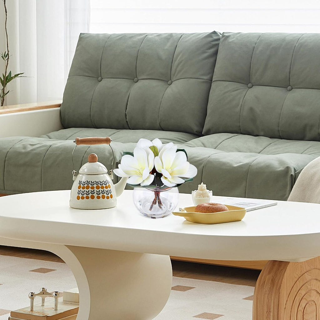 Artificial Magnolia Flowers with Vase White Fake Magnolia Flowers in Glass Vase with Faux Water Small Potted Flower