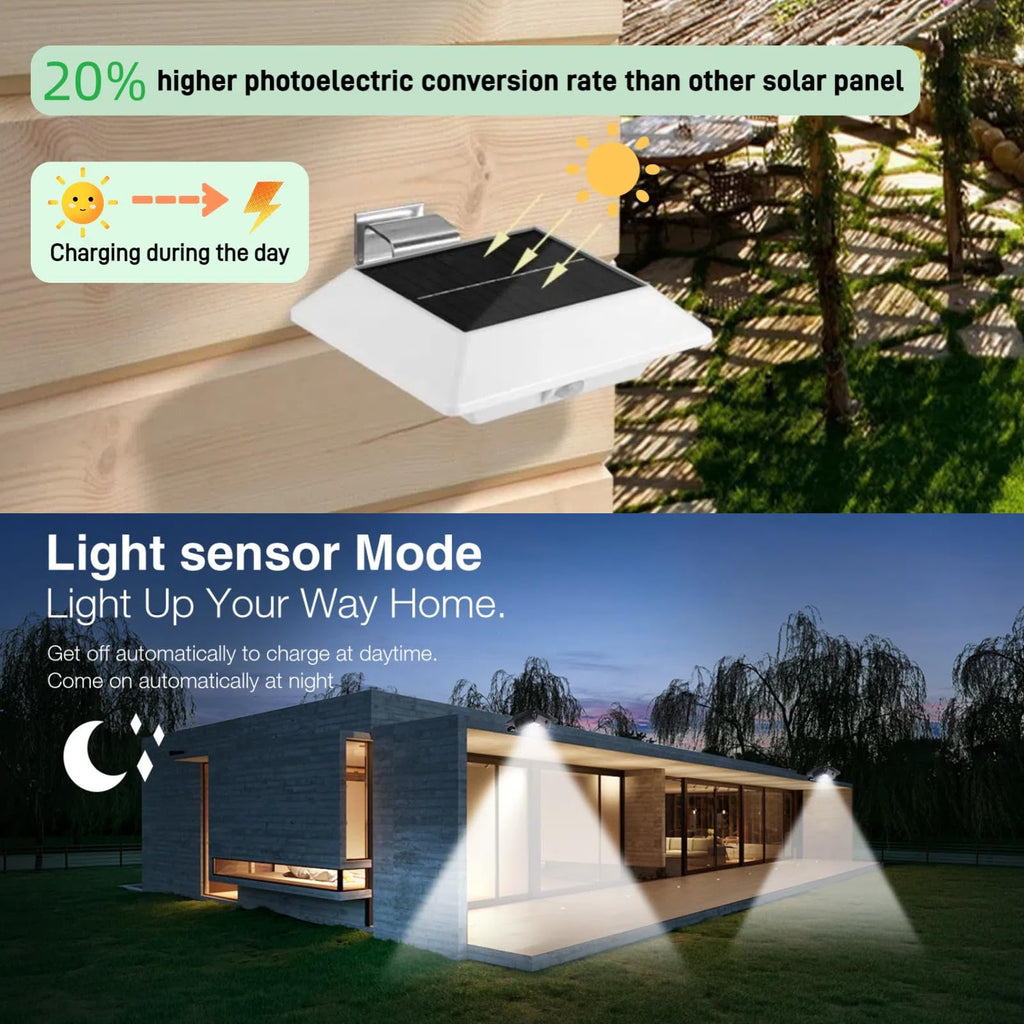 Solar Gutter Lights Motion Sensor Outdoor Security Light (2 Pack), LED (6-Diode) Waterproof Durable Fence Gutter
