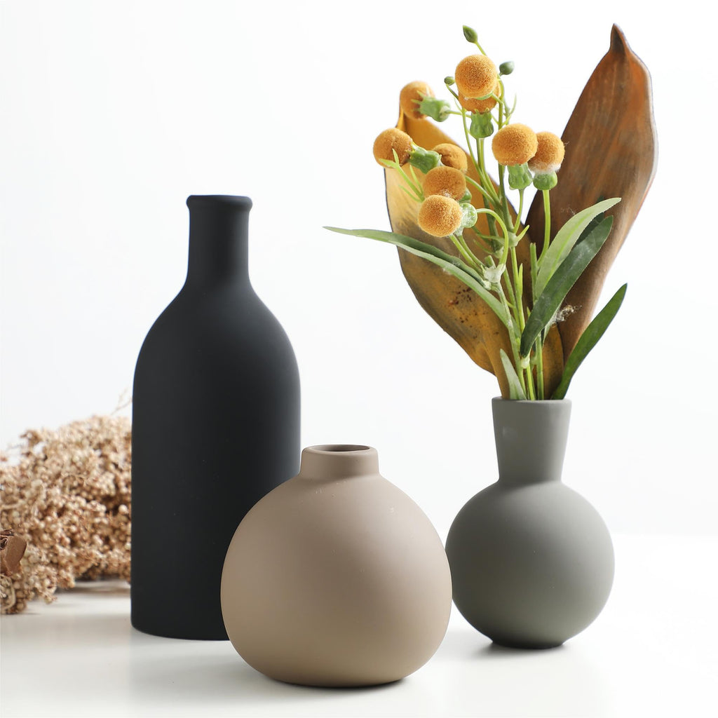 Ceramic Vase Set of 3, Vases Home Decor Rustic Farmhouse Decor Pottery Vases for Bouquet Pampas Grass Dried Fresh