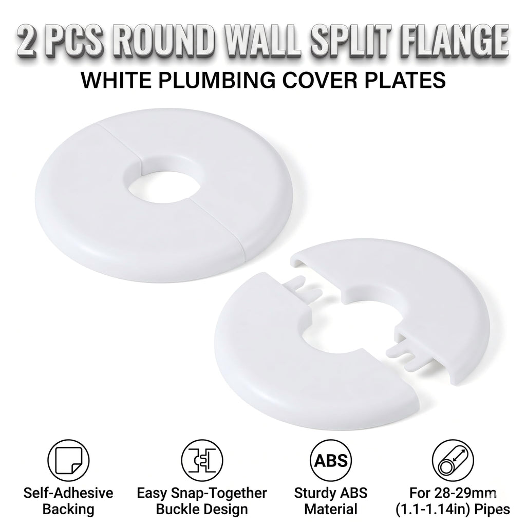 1 Inch Split Wall Flange Escutcheon Plate (2 Pack), Self-Adhesive Buckle Design Pipe Cover, Decorative Round Plate