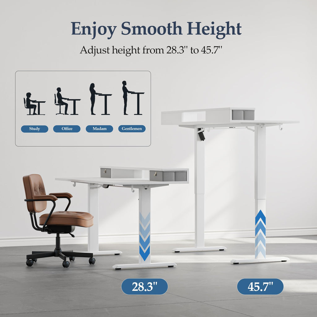 55 x24 Inch Electric Standing Desk with Drawers, Adjustable Height Small Sit Stand Desk, Compact Computer