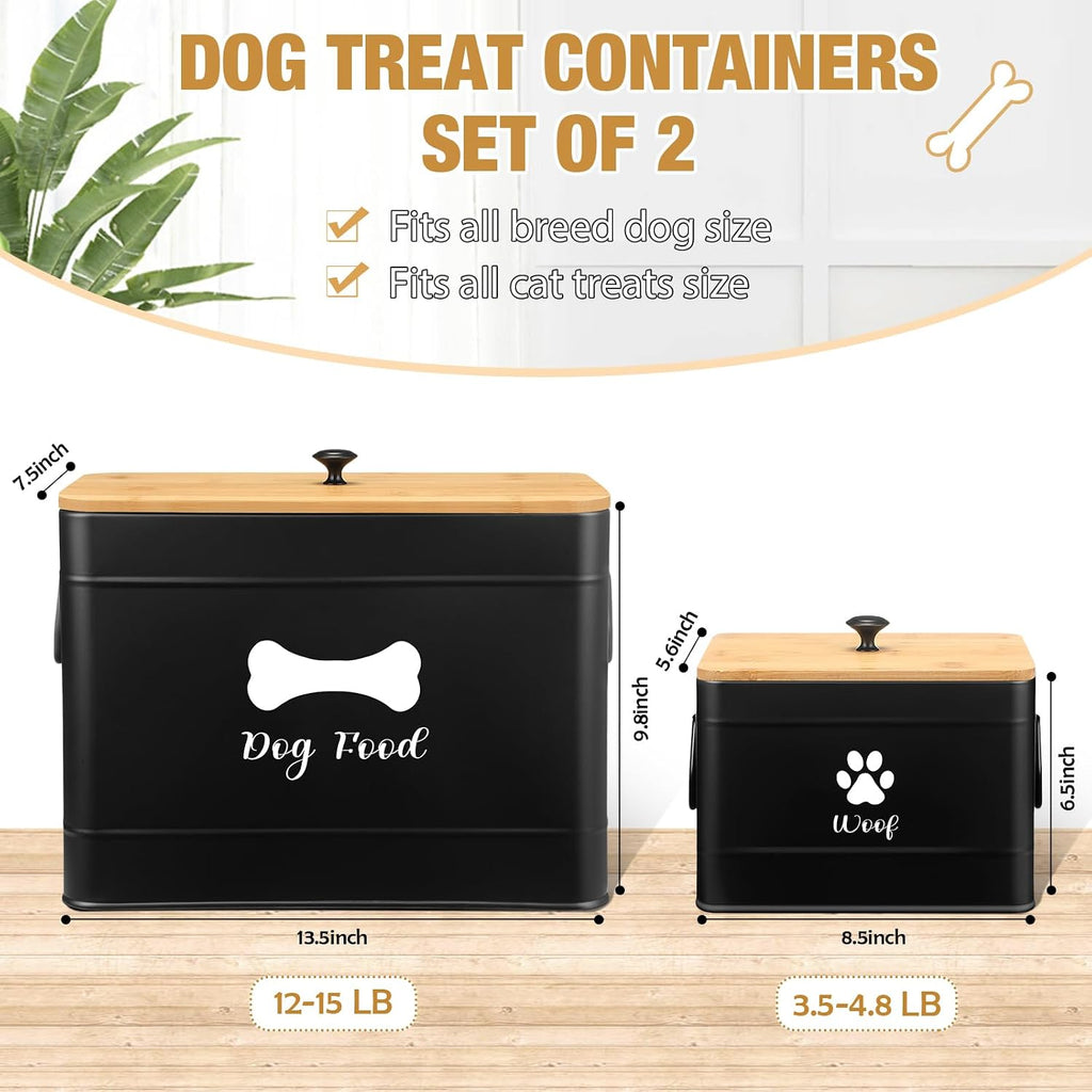 2Pcs Extra Large Metal Dog Food Containers Airtight 12&3.5 Lb, Black