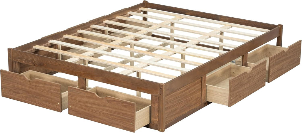 Queen Size Wood Japanese Bed Frame with 6 Storage Drawers