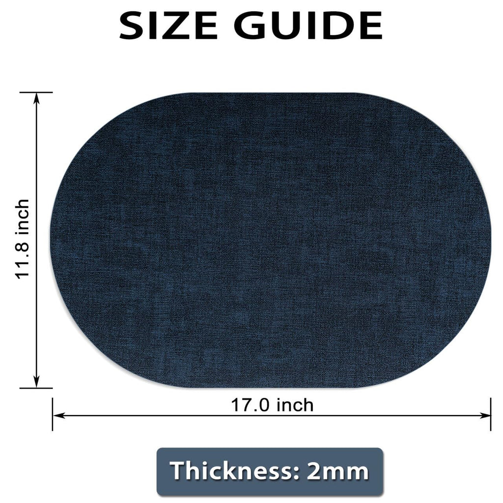 Faux Leather Oval Placemats Set of 8, Dark Blue