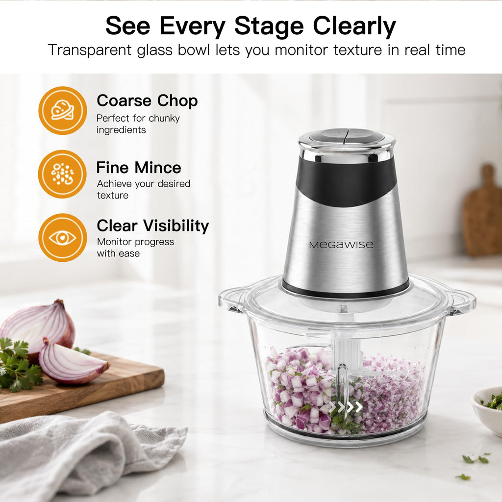Food processor with 500W powerful copper-core motor, Electric Food Chopper with Meat Grinder & Vegetable Chopper, 2