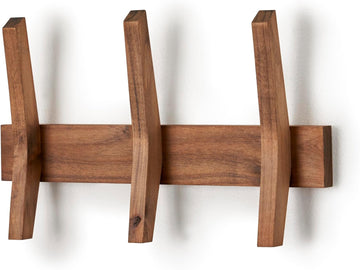 24-Inch Mid Century Coat Rack with 5 Wooden Hooks, Farmhouse Style Hookrail , and More, Solid Wood, 9.5" H x 24" W x