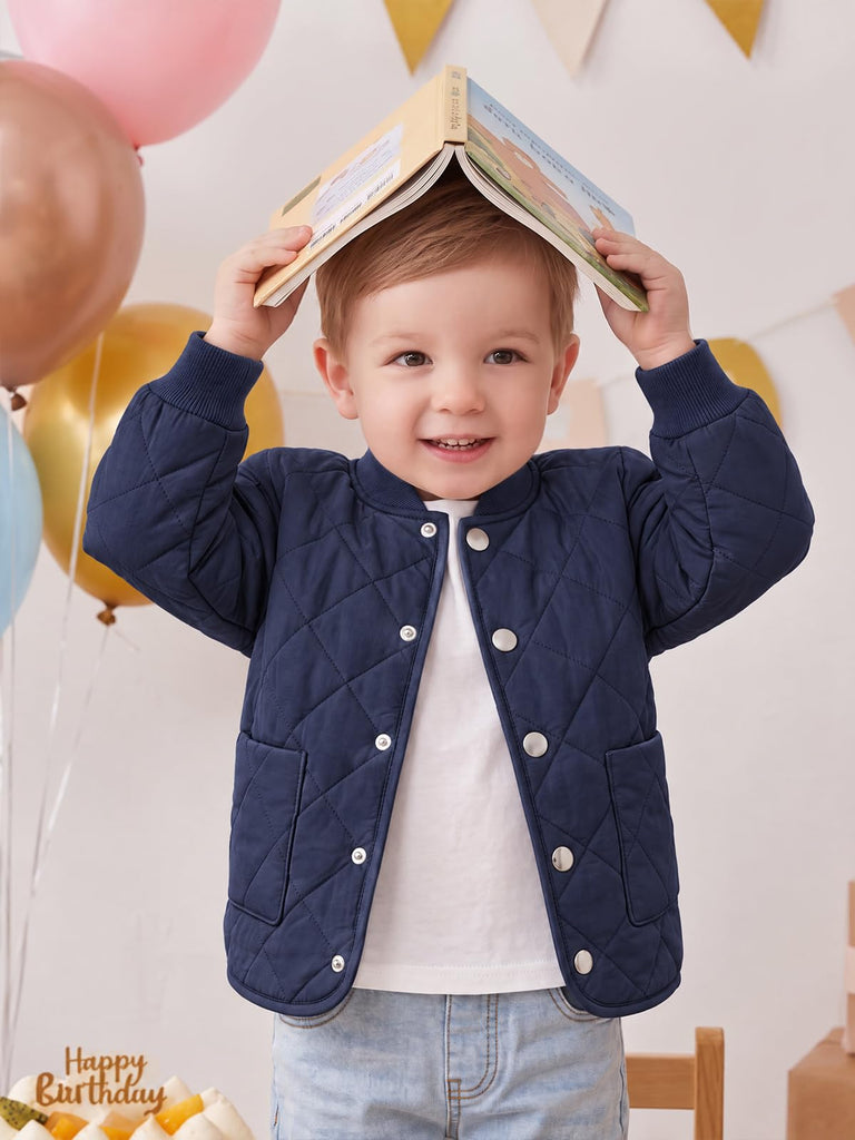 Toddler Baby Boy Quilted Bomber Puff Jacket Snap Button Coat