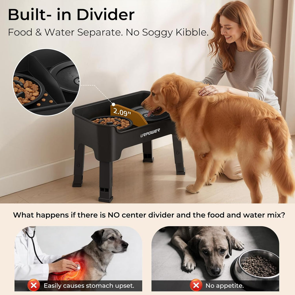Mess Proof Elevated Dog Bowls 4 Height Adjustable Raised Stand